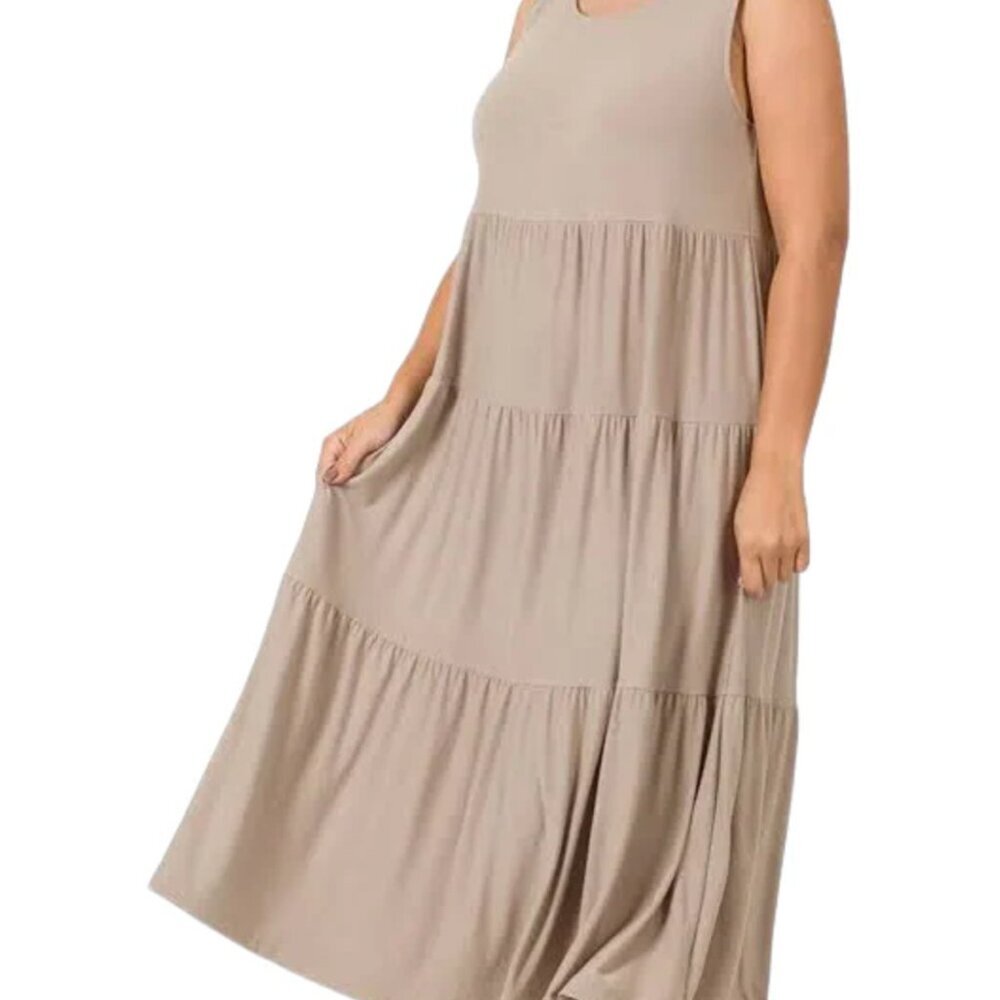 NWOT! Zenana Olive Green Tiered Tank Top Tiered Maxi Dress - Picture 4 of 5